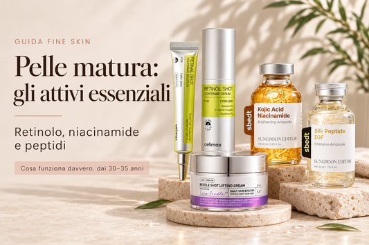 Pelle matura: gli attivi essenziali. Retinolo, niacinamide e peptidi nella Guida Fine Skin.